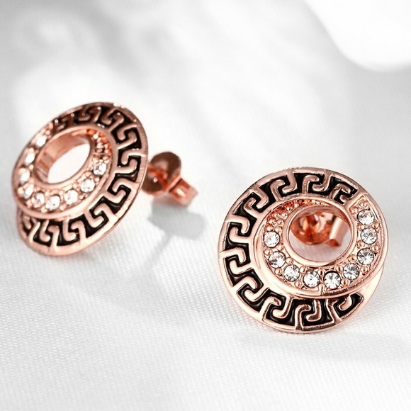18K Rose Gold Plated Medallion Stud Earring - Picture 5 of 7